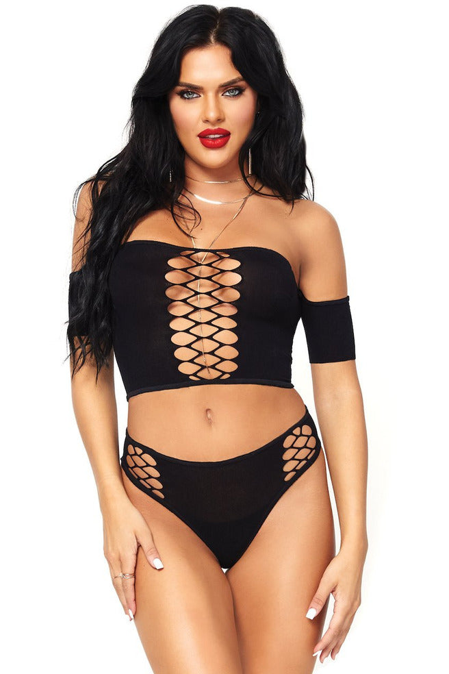 Net Detail Crop Top with Thong