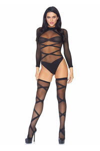 Black Teddy with Thigh Highs